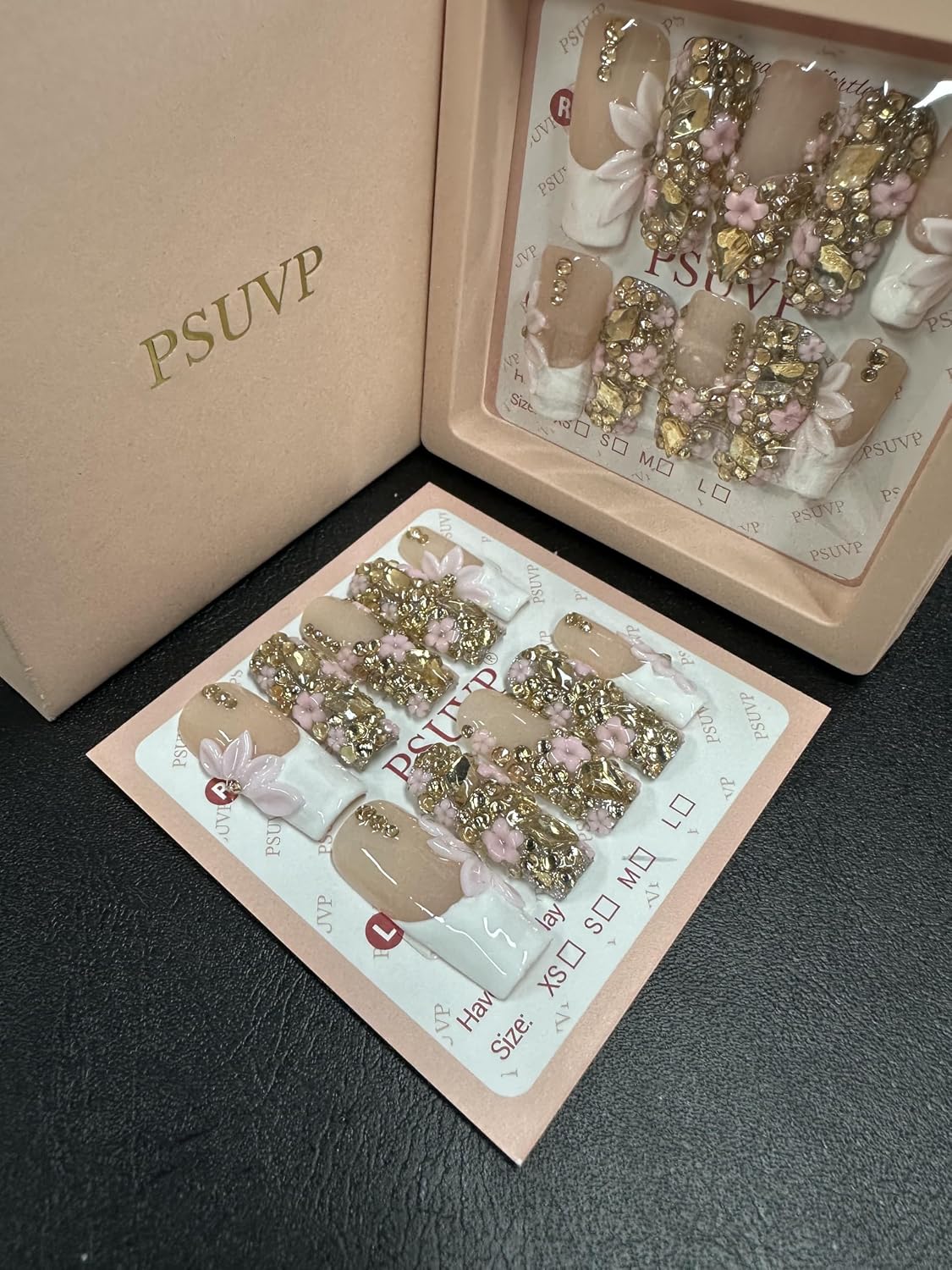 10Pcs Handmade Press On Nails 3D White Floral Luxury Diamond Coffin M