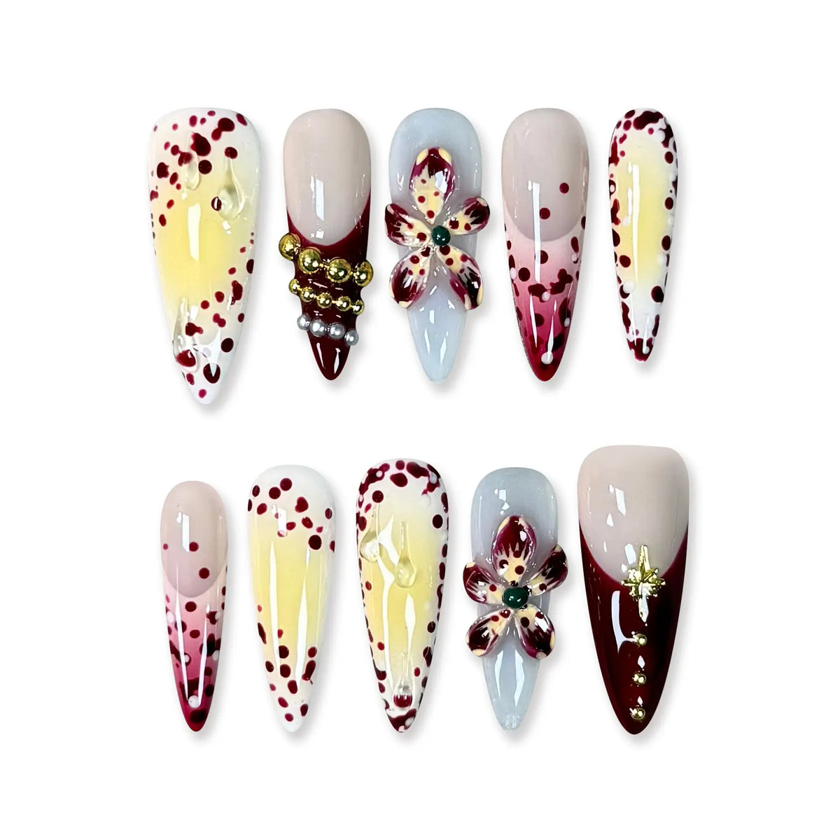 Pressmeon Handmade Press-on Nails | Holy Glory | Long Stiletto Shape Collection | 3D Luxury Salon Quality | Reusable & Extra Durable | Eco Package