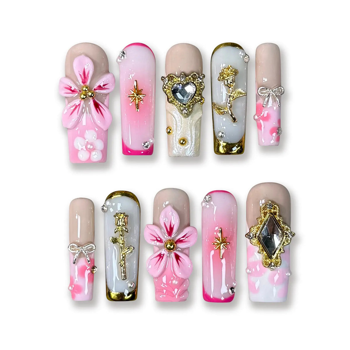 Pressmeon Handmade Press-on Nails | Holy Glory | Long Stiletto Shape Collection | 3D Luxury Salon Quality | Reusable & Extra Durable | Eco Package