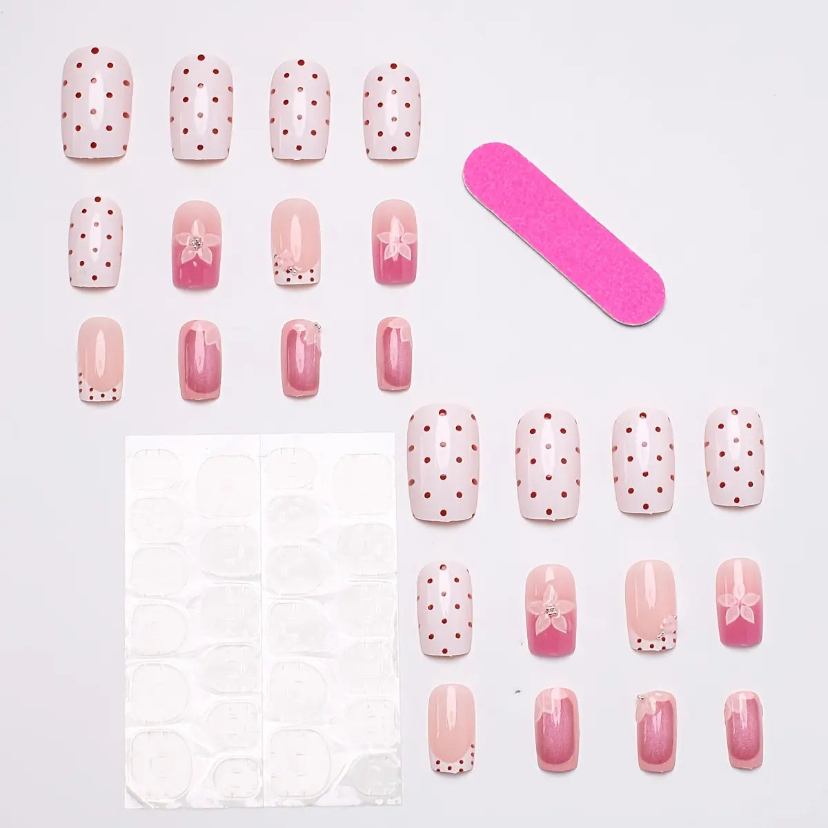 24Pcs Medium Square Sweet Press On Nails, 3D Fresh Gentle False Nails For Daily Wear Party, Comes With Jelly Glue & Nail File