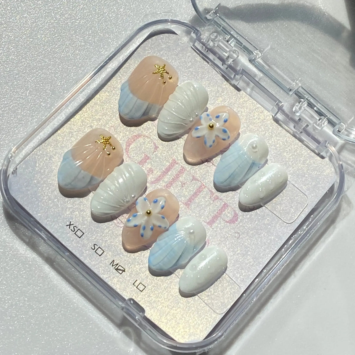 10Pcs Handmade Press On Nails Reusable Medium Handmade Acrylic Press Nails New Summer Collection, Cute Elegant Luxury Cat Eye Design, Ocean Inspired, High Quality Soft Sophisticated Look for Women Nail Art
