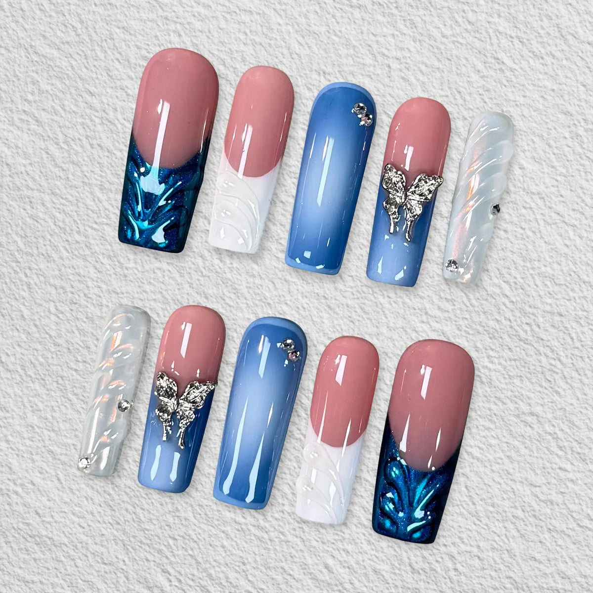 Pressmeon Handmade Press-on Nails | Glamorous Stiletto Square Almond Shape Collection | 3D Luxury Salon Quality press on nails | Reusable & Extra Durable press on nail sets | Eco Package acrylic nails with nail glue