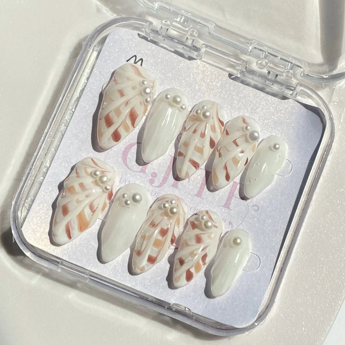 10Pcs Handmade Press On Nails Reusable Medium Handmade Acrylic Press Nails New Summer Collection, Cute Elegant Luxury Cat Eye Design, Ocean Inspired, High Quality Soft Sophisticated Look for Women Nail Art