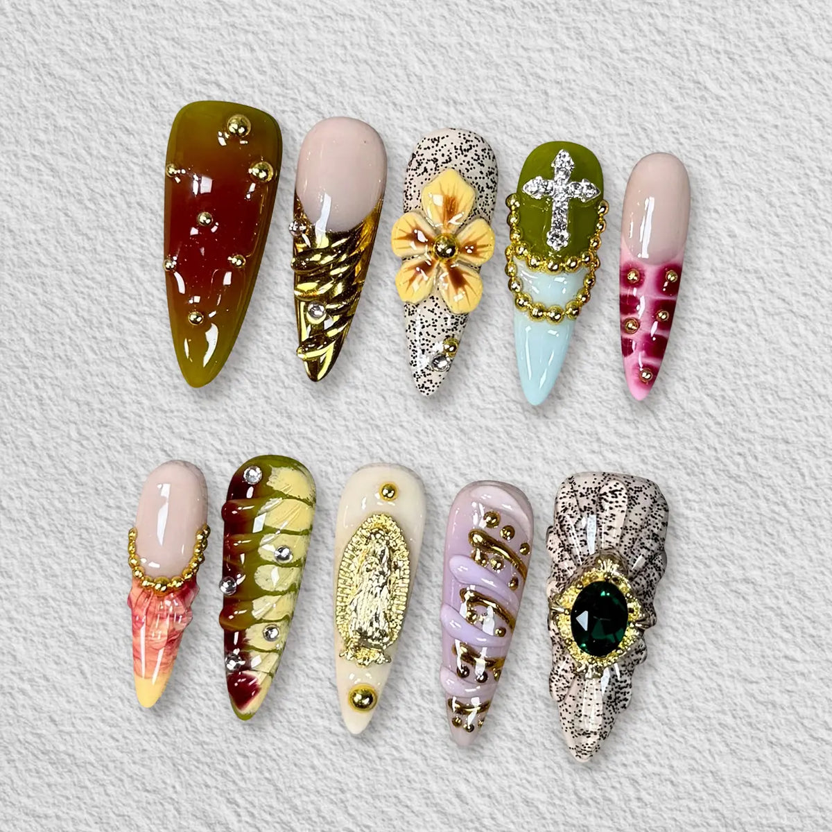 Pressmeon Handmade Press-on Nails | Glamorous Stiletto Square Almond Shape Collection | 3D Luxury Salon Quality press on nails | Reusable & Extra Durable press on nail sets | Eco Package acrylic nails with nail glue