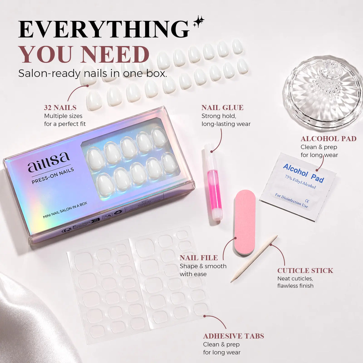 AILLSA Press-On Manicure, DIY Salon-Look Nail Art Set with Glossy Designs for Summer and Everyday Wear, Nail-Safe Press On False Nails backtoschool sohochic