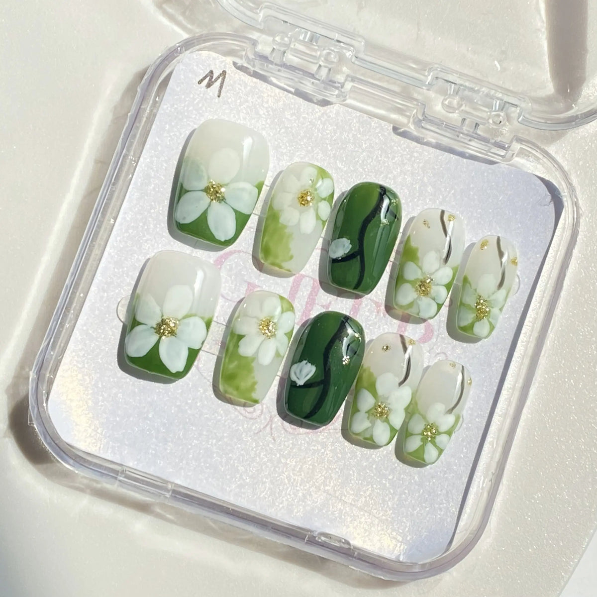 10Pcs Handmade Press On Nails Reusable Medium Handmade Acrylic Press Nails New Summer Collection, Cute Elegant Luxury Cat Eye Design, Ocean Inspired, High Quality Soft Sophisticated Look for Women Nail Art