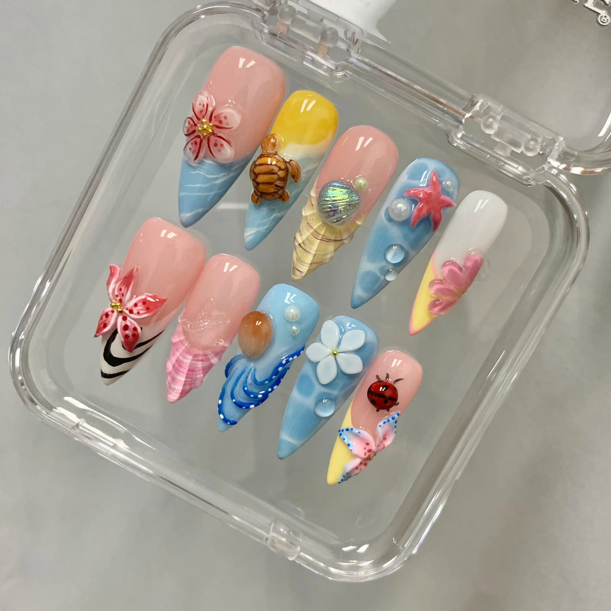 Promake 2026 Summer Handmade Press-On Nails Collection, 100% Luxury Easy Apply Set with Art Designs & Care Tools, Beach Ready Unique Look Sizes S-L, Salon-Quality at Home, Ready to Gift,sohochic