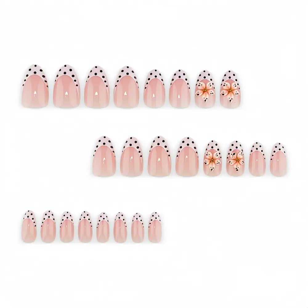 24pcs Polka Dot French Style Y2K 3D Carved INS Handmade Press-On Nails, Minimalist Versatile Gradient Pink Flower Nail Art, Suitable For Girls' Daily Wear, Fake Nail Tips, Nail Supplies