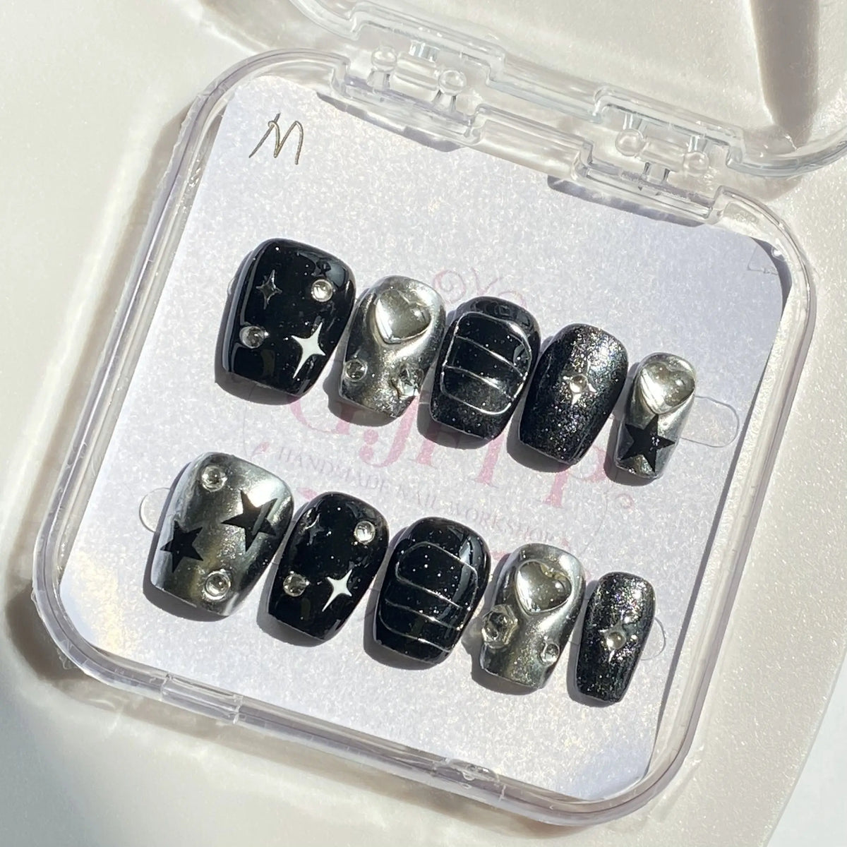 10Pcs Handmade Press On Nails Reusable Medium Handmade Acrylic Press Nails New Summer Collection, Cute Elegant Luxury Cat Eye Design, Ocean Inspired, High Quality Soft Sophisticated Look for Women Nail Art