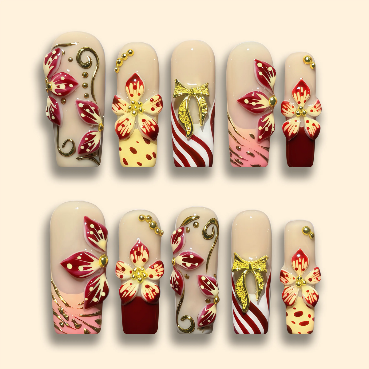 Pressmeon Handmade Press-on Nails | Glamorous Stiletto Square Almond Shape Collection | 3D Luxury Salon Quality press on nails | Reusable & Extra Durable press on nail sets | Eco Package acrylic nails with nail glue