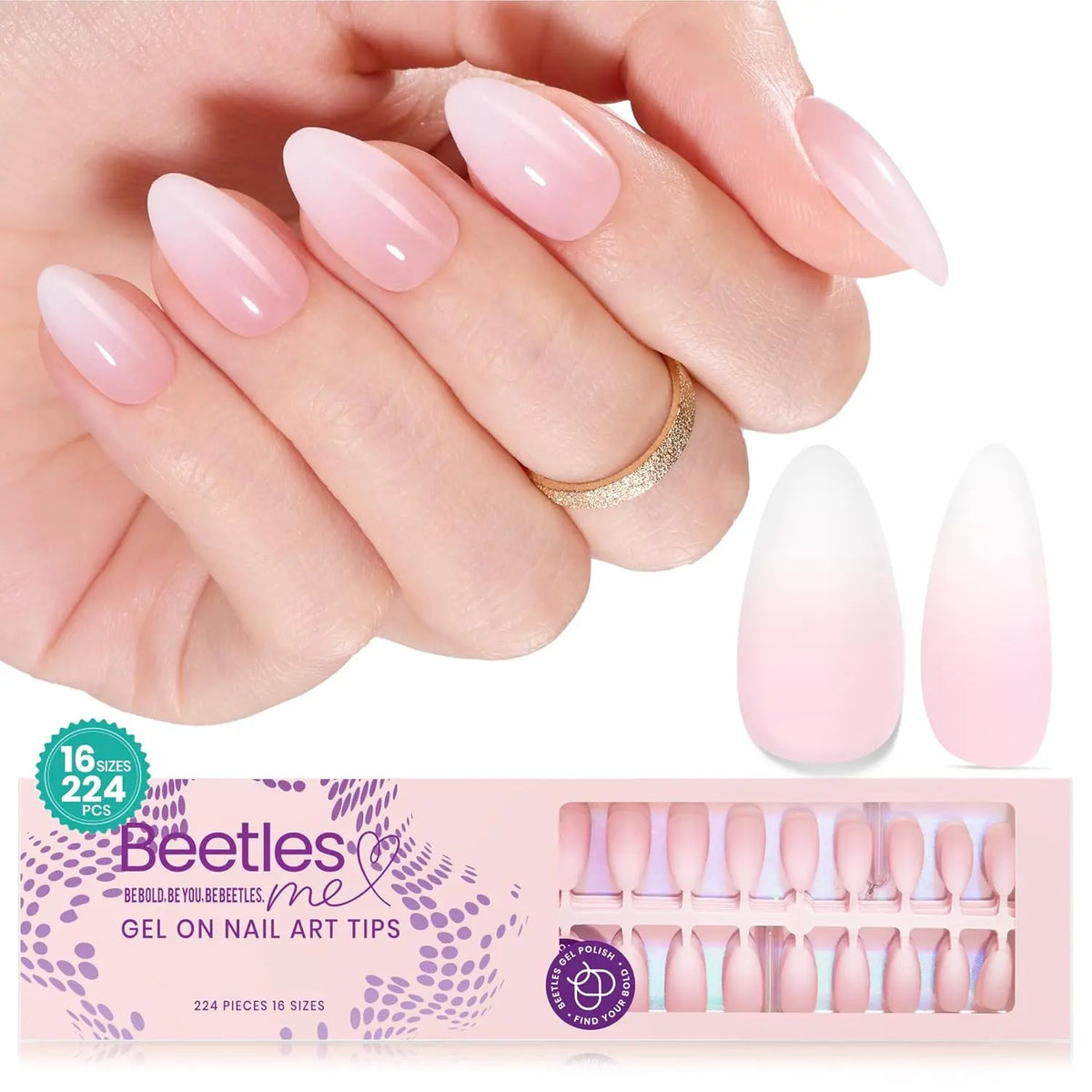 Beetles X Press Plus Press On Nails Tips, French Tip  Square/Squoval/Almond -No File Need DIY Manicure for Nail Extension Gifts for Women thick  press  nails acrylic #Summervibes