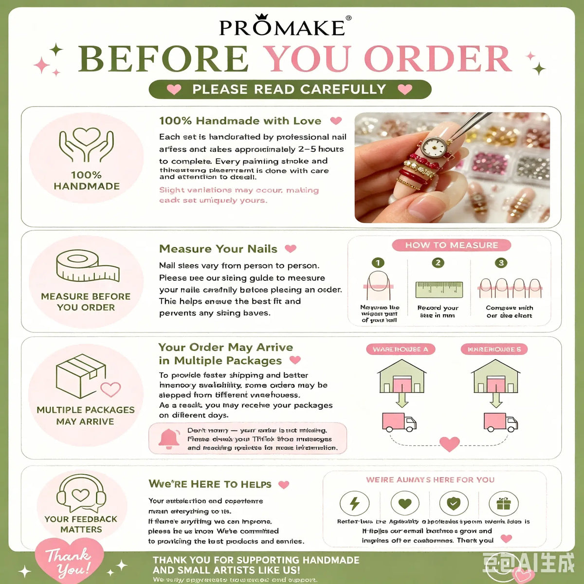 Promake 2026 Summer Handmade Press-On Nails Collection, 100% Luxury Easy Apply Set with Art Designs & Care Tools, Beach Ready Unique Look Sizes S-L, Salon-Quality at Home, Ready to Gift,sohochic
