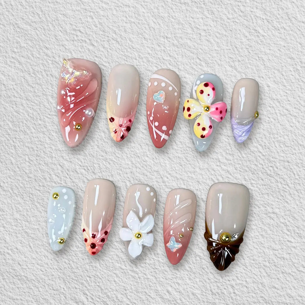 Pressmeon Handmade Press-on Nails | Glamorous Stiletto Square Almond Shape Collection | 3D Luxury Salon Quality press on nails | Reusable & Extra Durable press on nail sets | Eco Package acrylic nails with nail glue