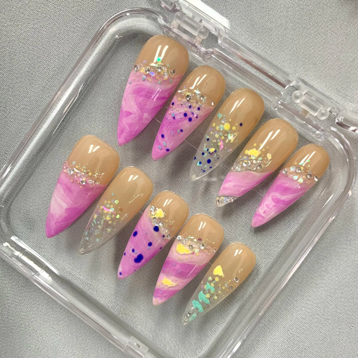 Promake 2026 Summer Handmade Press-On Nails Collection, 100% Luxury Easy Apply Set with Art Designs & Care Tools, Beach Ready Unique Look Sizes S-L, Salon-Quality at Home, Ready to Gift,sohochic