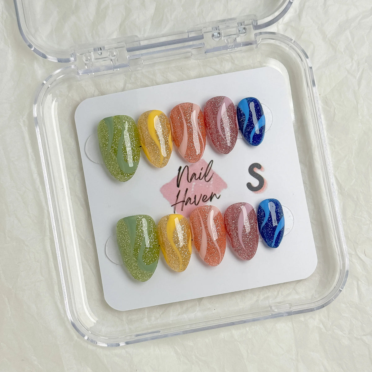 NailHaven| Short Almond Continued Collection - 10 Pcs Handmade Press-On Nails| Cute Acrylic Nails, High Quality Reusable