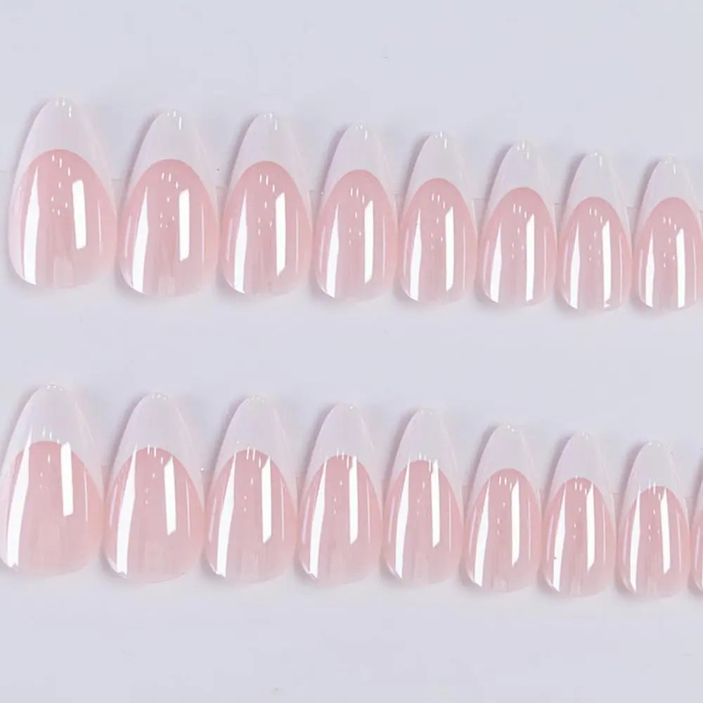 Almond Press On Nails 24PCS – French Tip & Chrome Design Fake Nails Set, Medium Length Stick On Nails for Women Nails Press Ons French Tips Nails
