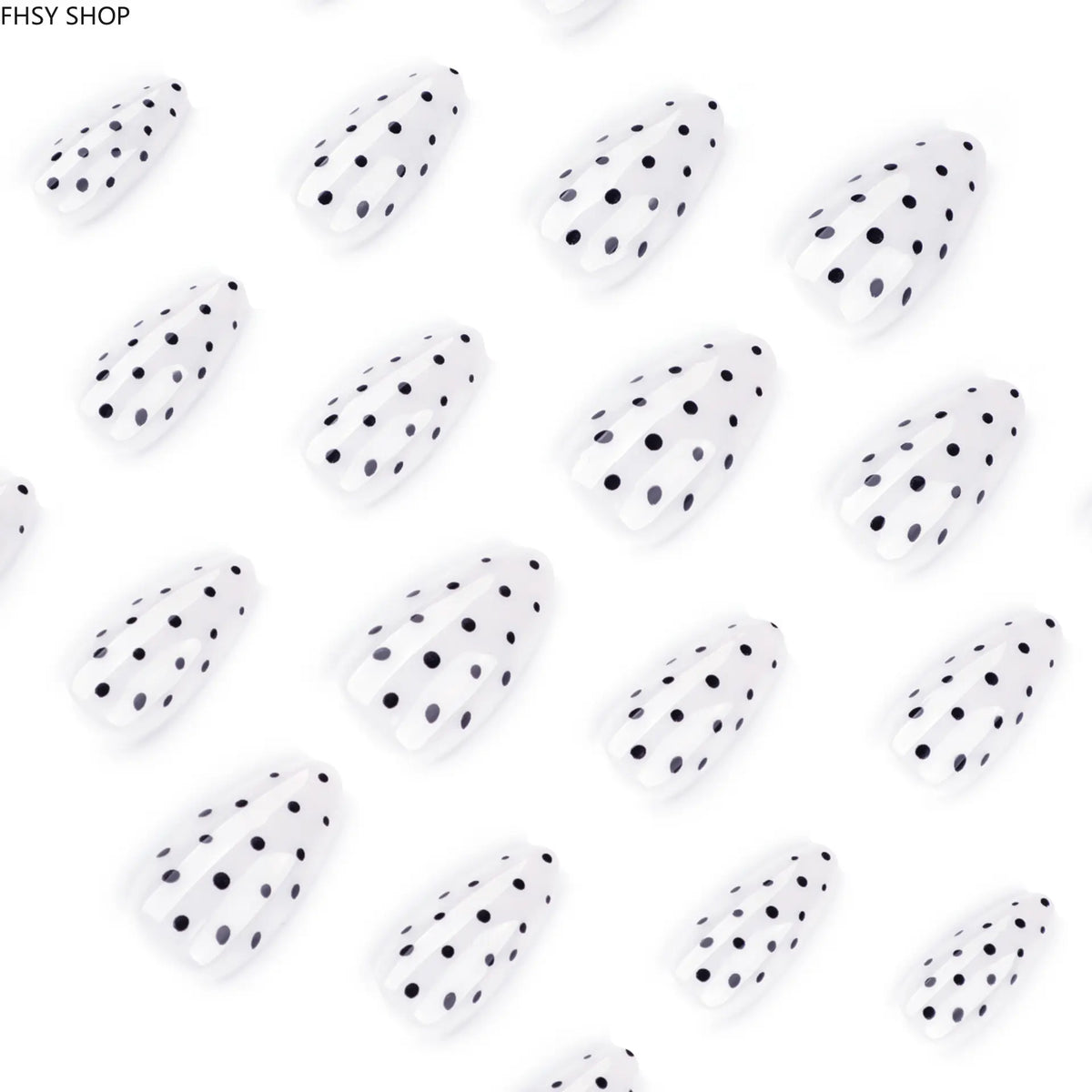 Women's 24pc Almond Shape Press-On Nails, Black & White Polka Dot Simple Design, Reusable Manicure Kit with Pre-Applied Gel Finish for Easy, Everyday Wear, Easy Wear,sohochic