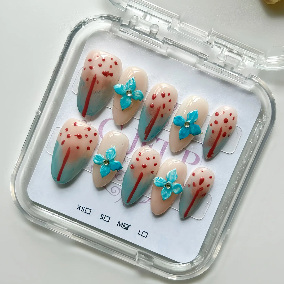 10Pcs Handmade Press On Nails Reusable Medium Handmade Acrylic Press Nails New Summer Collection, Cute Elegant Luxury Cat Eye Design, Ocean Inspired, High Quality Soft Sophisticated Look for Women Nail Art