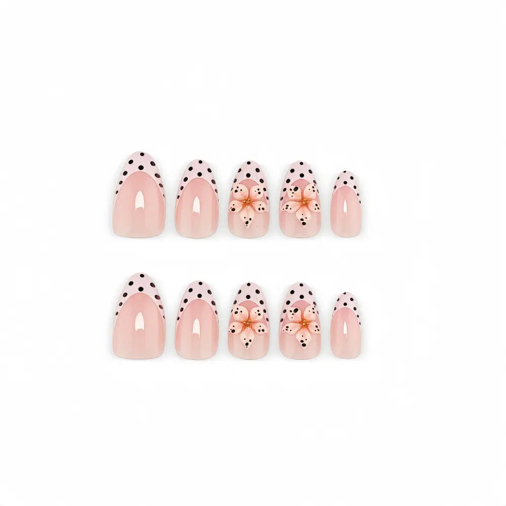 24pcs Polka Dot French Style Y2K 3D Carved INS Handmade Press-On Nails, Minimalist Versatile Gradient Pink Flower Nail Art, Suitable For Girls' Daily Wear, Fake Nail Tips, Nail Supplies