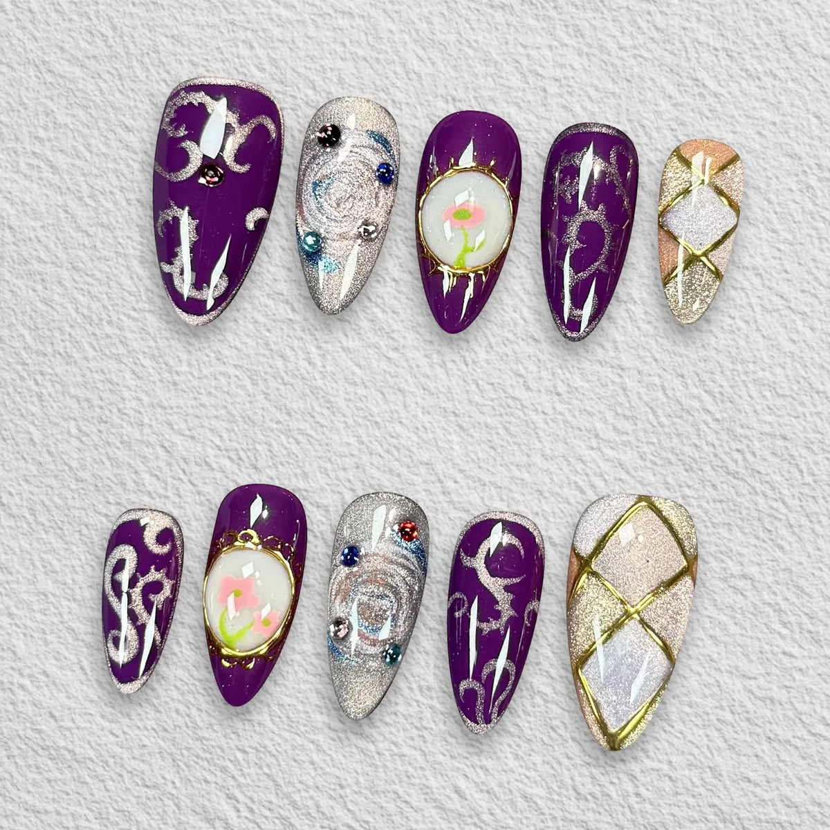 Pressmeon Handmade Press-on Nails | Glamorous Stiletto Square Almond Shape Collection | 3D Luxury Salon Quality press on nails | Reusable & Extra Durable press on nail sets | Eco Package acrylic nails with nail glue