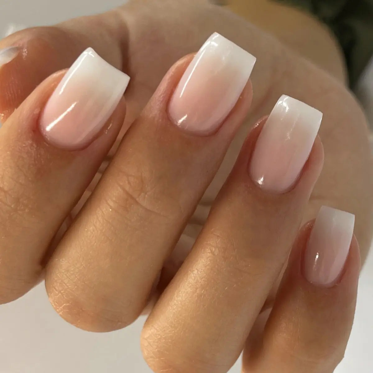 24Pcs Wholesale Classic French Pink White Gradient Press-On Nails, Long Square Glossy Fake Nails with Ombre Finish, Reusable Manicure Set for Women, Perfect for Weddings, Prom & Daily Chic