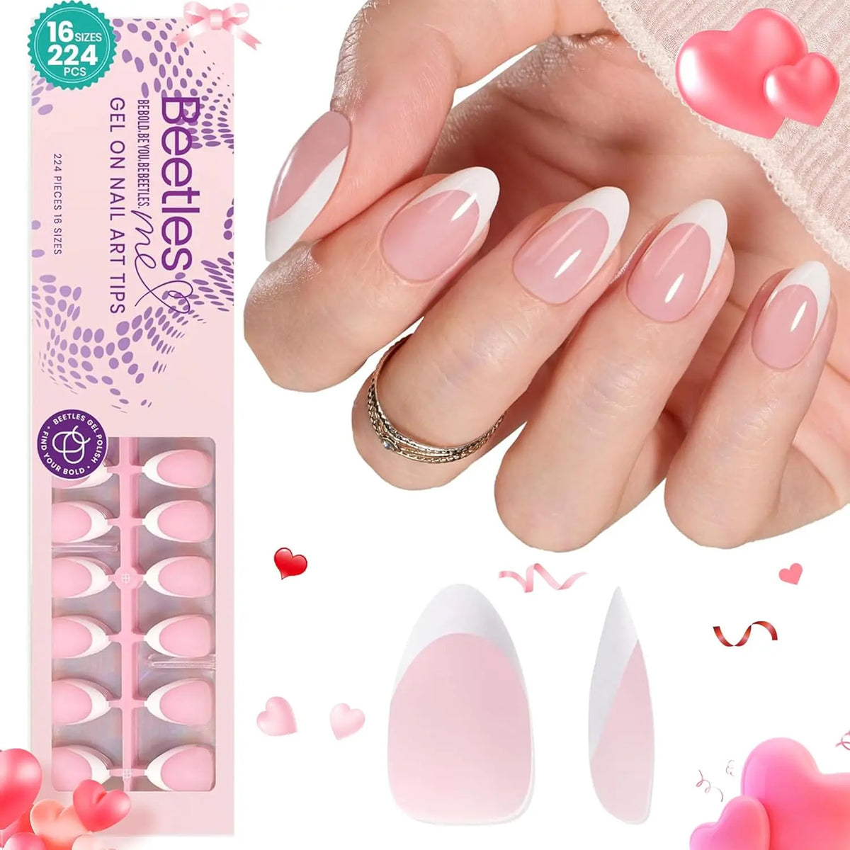 Beetles X Press Plus Press On Nails Tips, French Tip  Square/Squoval/Almond -No File Need DIY Manicure for Nail Extension Gifts for Women thick  press  nails acrylic #Summervibes