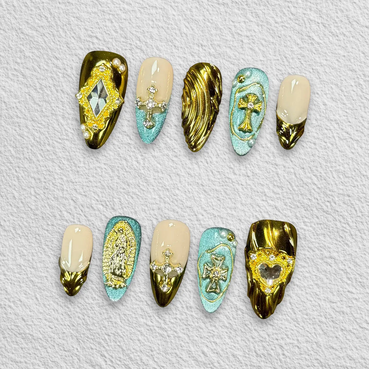 Pressmeon Handmade Press-on Nails | Glamorous Stiletto Square Almond Shape Collection | 3D Luxury Salon Quality press on nails | Reusable & Extra Durable press on nail sets | Eco Package acrylic nails with nail glue