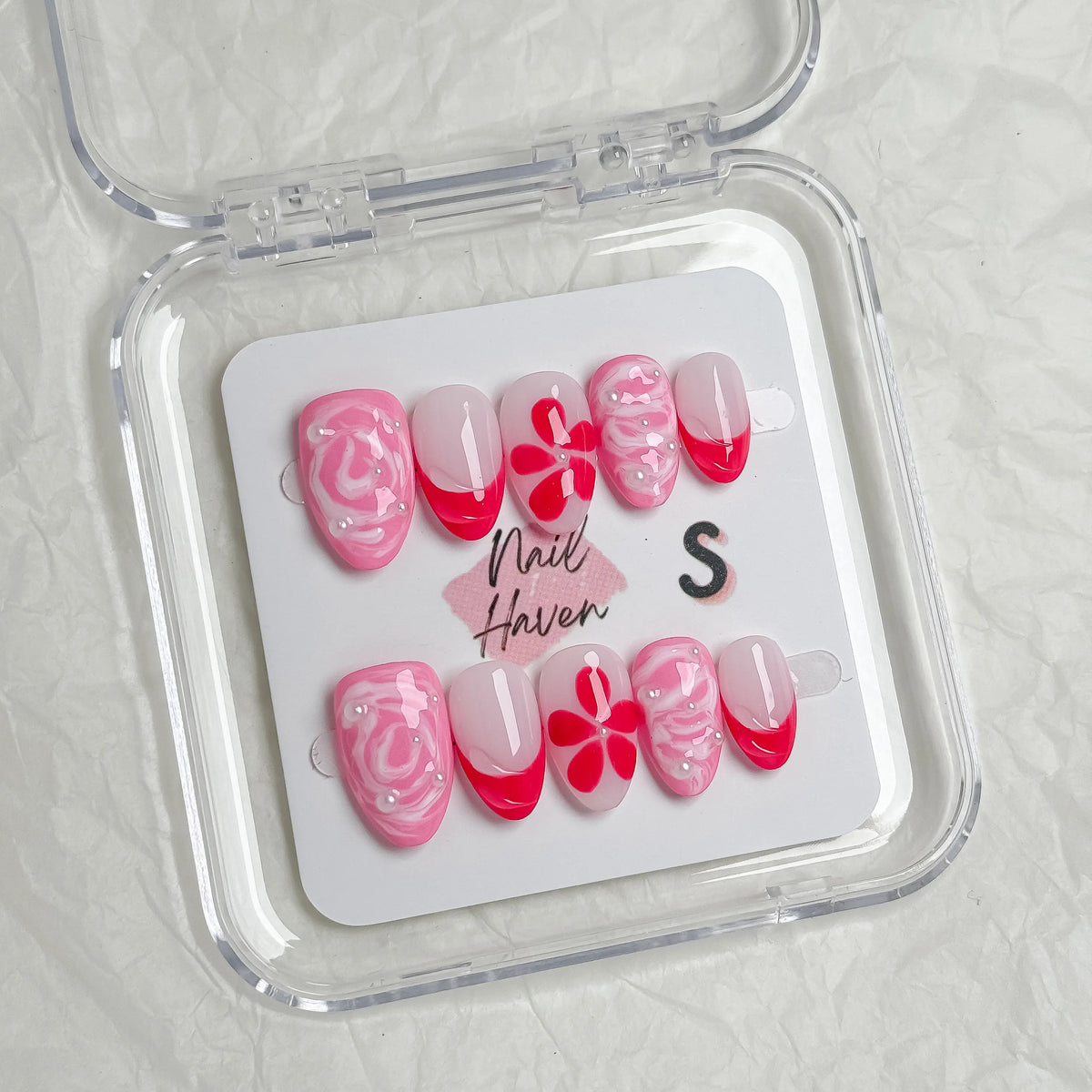 NailHaven| Short Almond Continued Collection - 10 Pcs Handmade Press-On Nails| Cute Acrylic Nails, High Quality Reusable