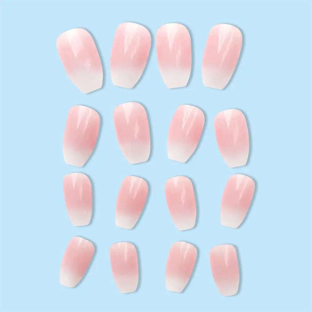 Gentle and sweet girly press-on nails featuring an icy, translucent gradient, sheer white, and plaid pattern.