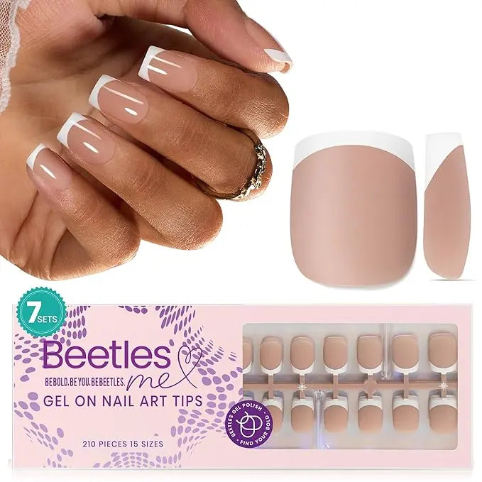 Beetles X Press Plus Press On Nails Tips, French Tip  Square/Squoval/Almond -No File Need DIY Manicure for Nail Extension Gifts for Women thick  press  nails acrylic #Summervibes