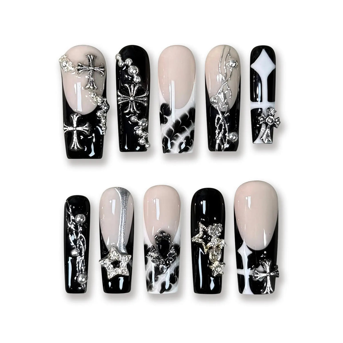 Pressmeon Handmade Press-on Nails | Holy Glory | Long Stiletto Shape Collection | 3D Luxury Salon Quality | Reusable & Extra Durable | Eco Package