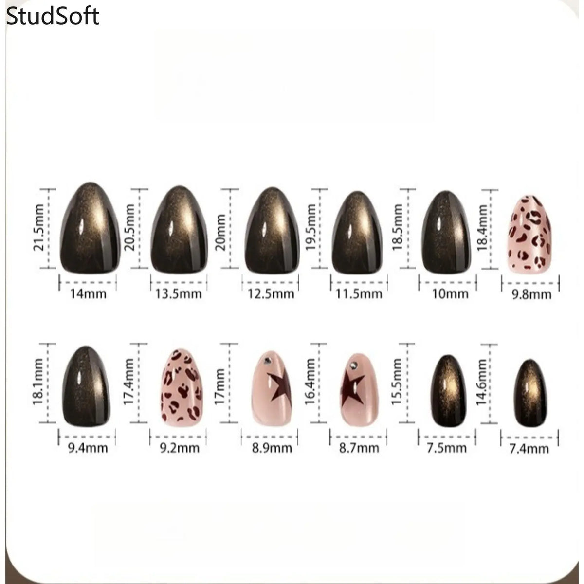 24pc Leopard Cat Eye Glossy Brown Star Fake Nails, Almond Shape Medium Reusable Press-On Nail Patches for Autumn Winter Manicures,sohochic