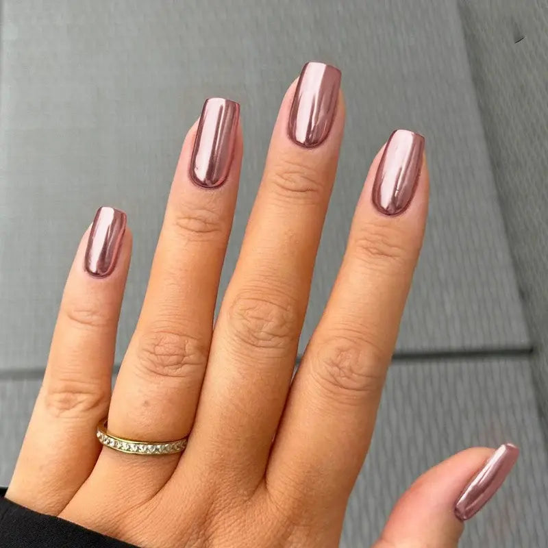 Aurora Shine Gradient Press-On Nails – Nude to Purple Ombre with Iridescent Stripes and Rhinestone Accents, Long-Lasting Reusable Square Tips, Easy to Apply, Perfect for Parties, Weddings, Festivals, and Elegant Everyday Chic Manicure Styles