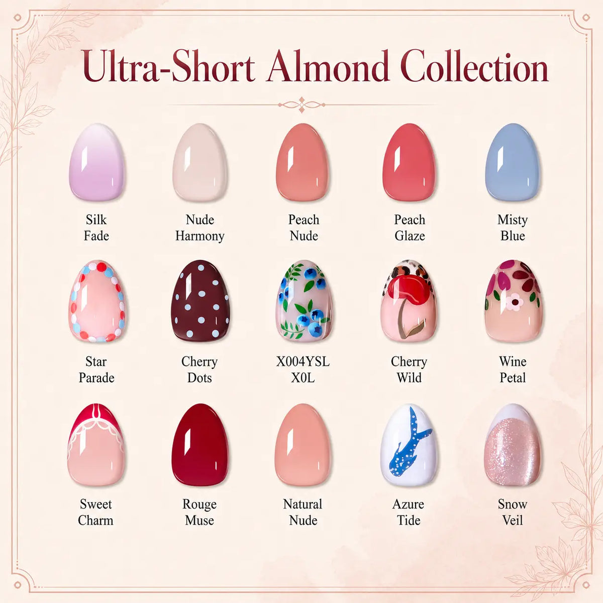 CurvLife Nailora Extra Short Almond Press-On Nails Collection – 30PCS Soft-Tapered Shape, Nude Pink, Glossy Minimal, Floral and Chic Everyday Styles, Reusable Salon-Look Nails for Daily Wear, Work, Dates and Effortless Polished Looks,sohochic