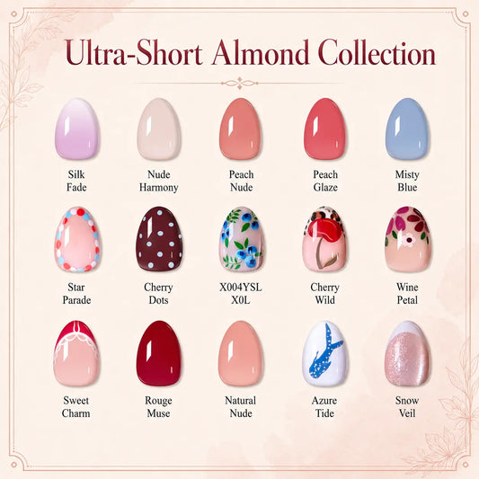 CurvLife Nailora Extra Short Almond Press-On Nails Collection – 30PCS Soft-Tapered Shape, Nude Pink, Glossy Minimal, Floral and Chic Everyday Styles, Reusable Salon-Look Nails for Daily Wear, Work, Dates and Effortless Polished Looks,sohochic