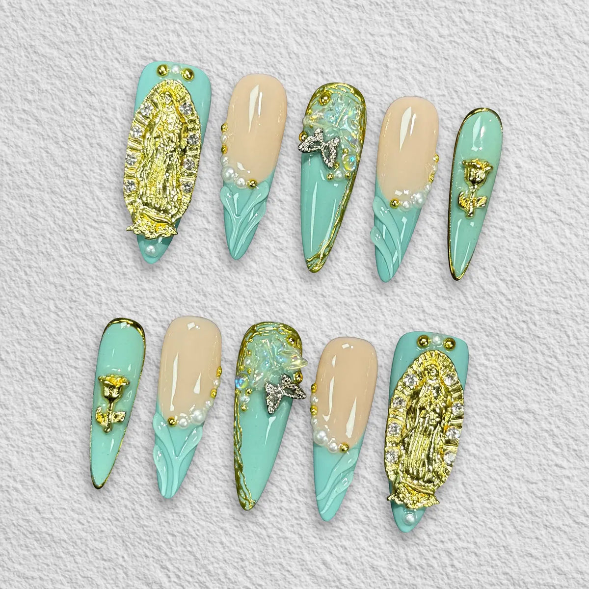 Pressmeon Handmade Press-on Nails | Glamorous Stiletto Square Almond Shape Collection | 3D Luxury Salon Quality press on nails | Reusable & Extra Durable press on nail sets | Eco Package acrylic nails with nail glue
