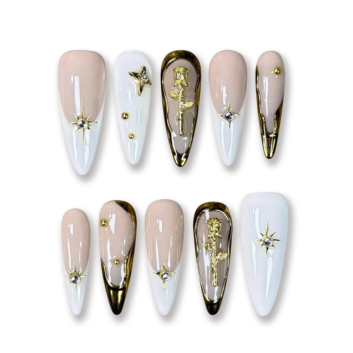 Pressmeon Handmade Press-on Nails | Holy Glory | Long Stiletto Shape Collection | 3D Luxury Salon Quality | Reusable & Extra Durable | Eco Package