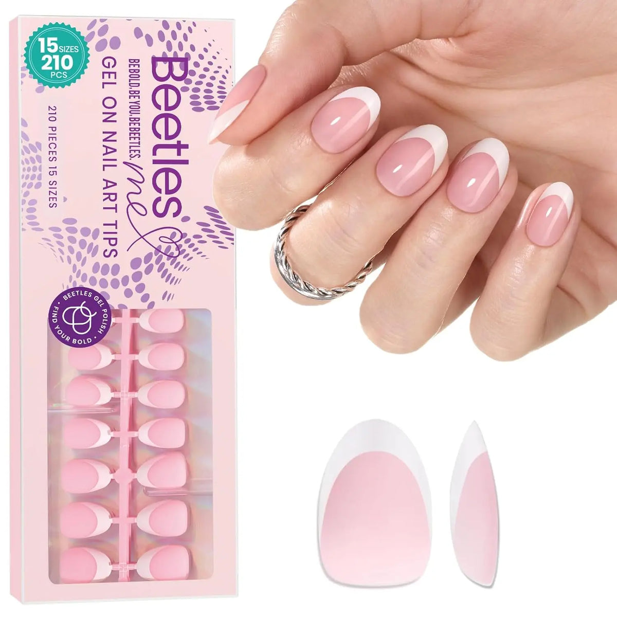 Beetles X Press Plus Press On Nails Tips, French Tip  Square/Squoval/Almond -No File Need DIY Manicure for Nail Extension Gifts for Women thick  press  nails acrylic #Summervibes