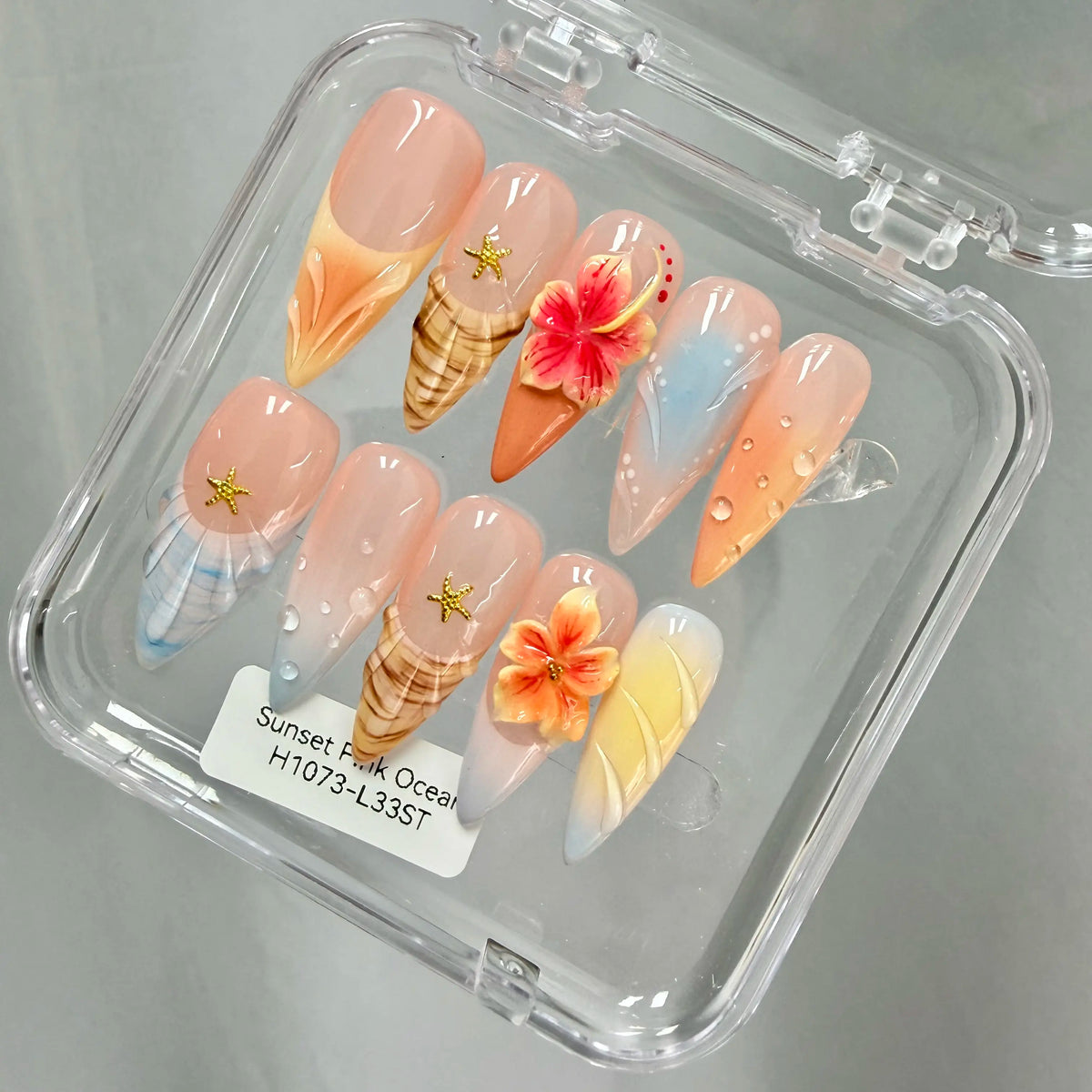 Promake 2026 Summer Handmade Press-On Nails Collection, 100% Luxury Easy Apply Set with Art Designs & Care Tools, Beach Ready Unique Look Sizes S-L, Salon-Quality at Home, Ready to Gift,sohochic