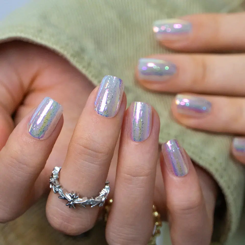CurvLife Chrome & Short Squoval Press-On Nails Collection – 30PCS, Glossy Metallic Shine, Reusable Everyday Salon-Look Nails