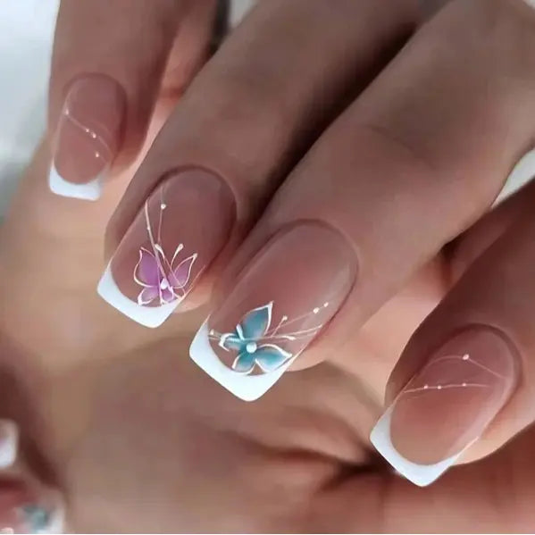Classic French Tip Press On Nails | CurvLife Nail | 24pcs Short Oval Fake Nails | Natural Nude Finish | Easy Apply, Comfortable & Long-Lasting | Daily, Business & Elegant Event Nail Art