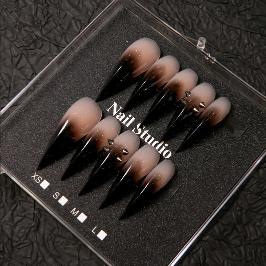 Smoky Gradient Press-On Nail Tips - Purely Handmade, Reusable Ultra-Long Thin High-Heels, Glossy Texture, Complete Nail Art Decoration Set for Unique Looks & Everyday Wear, Press On Nails,sohochic