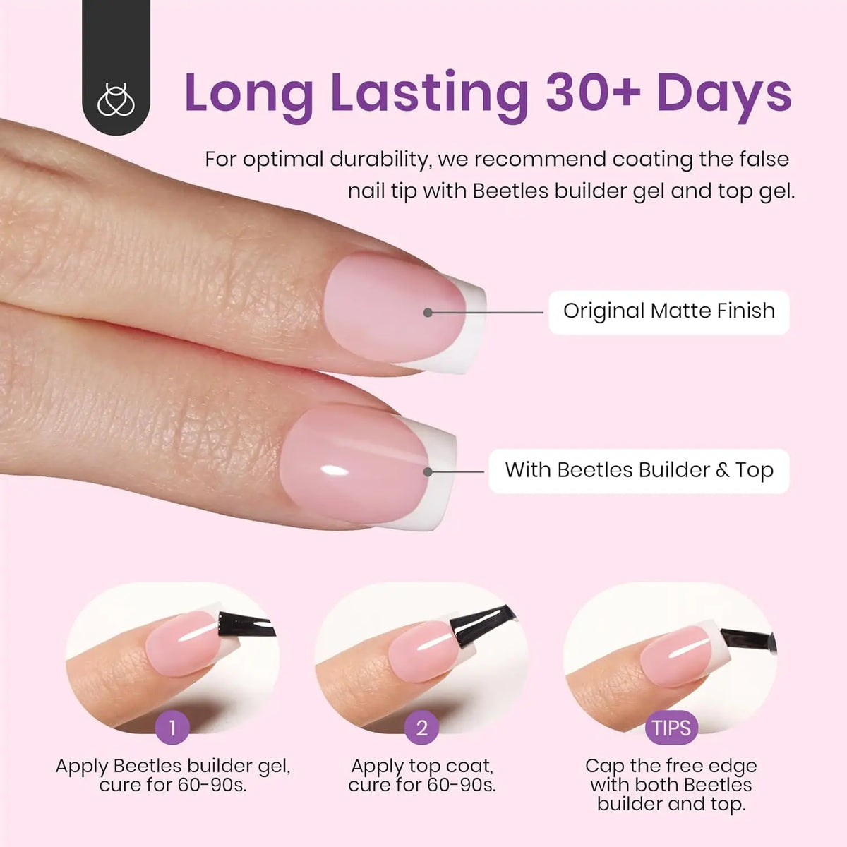 Beetles X Press Plus Press On Nails Tips, French Tip  Square/Squoval/Almond -No File Need DIY Manicure for Nail Extension Gifts for Women thick  press  nails acrylic #Summervibes