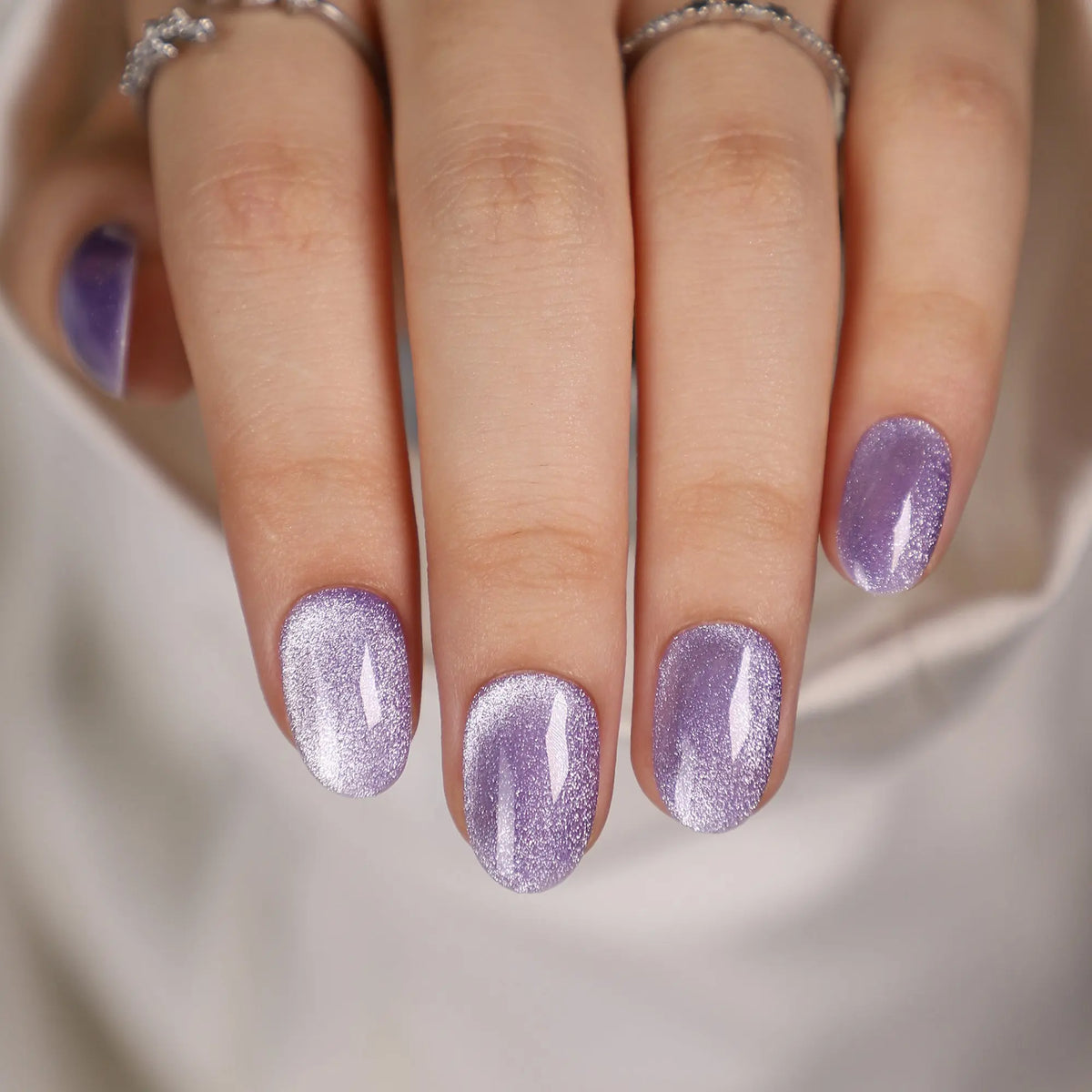 Aurora Shine Gradient Press-On Nails – Nude to Purple Ombre with Iridescent Stripes and Rhinestone Accents, Long-Lasting Reusable Square Tips, Easy to Apply, Perfect for Parties, Weddings, Festivals, and Elegant Everyday Chic Manicure Styles
