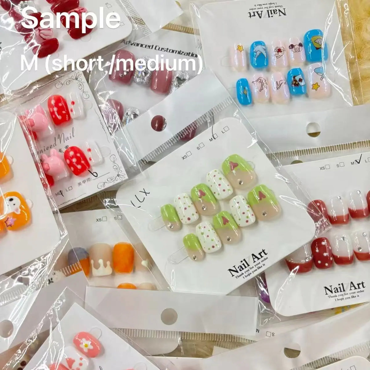 jojo:20sets handmade press-on nails selectable size and length random style