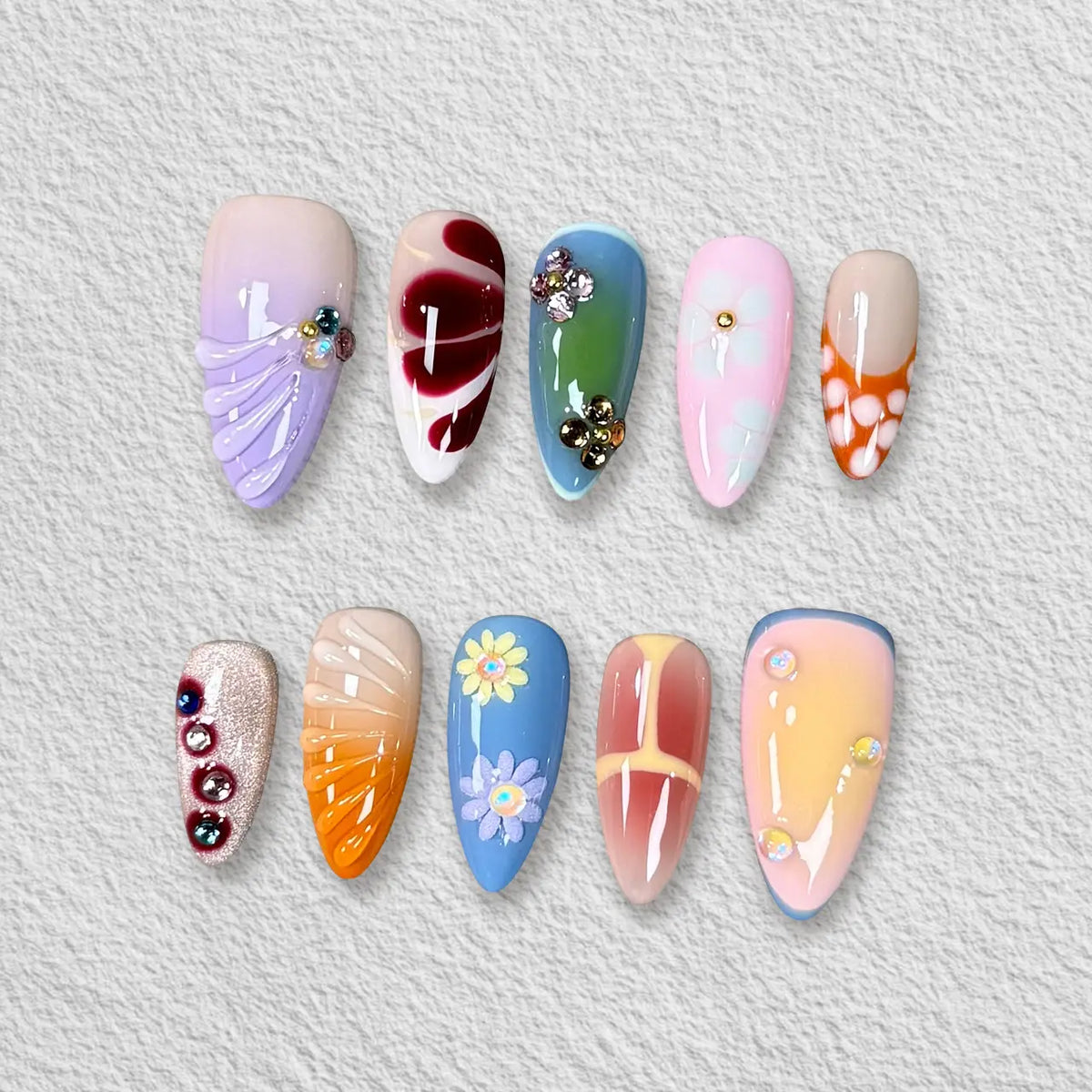Pressmeon Handmade Press-on Nails | Glamorous Stiletto Square Almond Shape Collection | 3D Luxury Salon Quality press on nails | Reusable & Extra Durable press on nail sets | Eco Package acrylic nails with nail glue