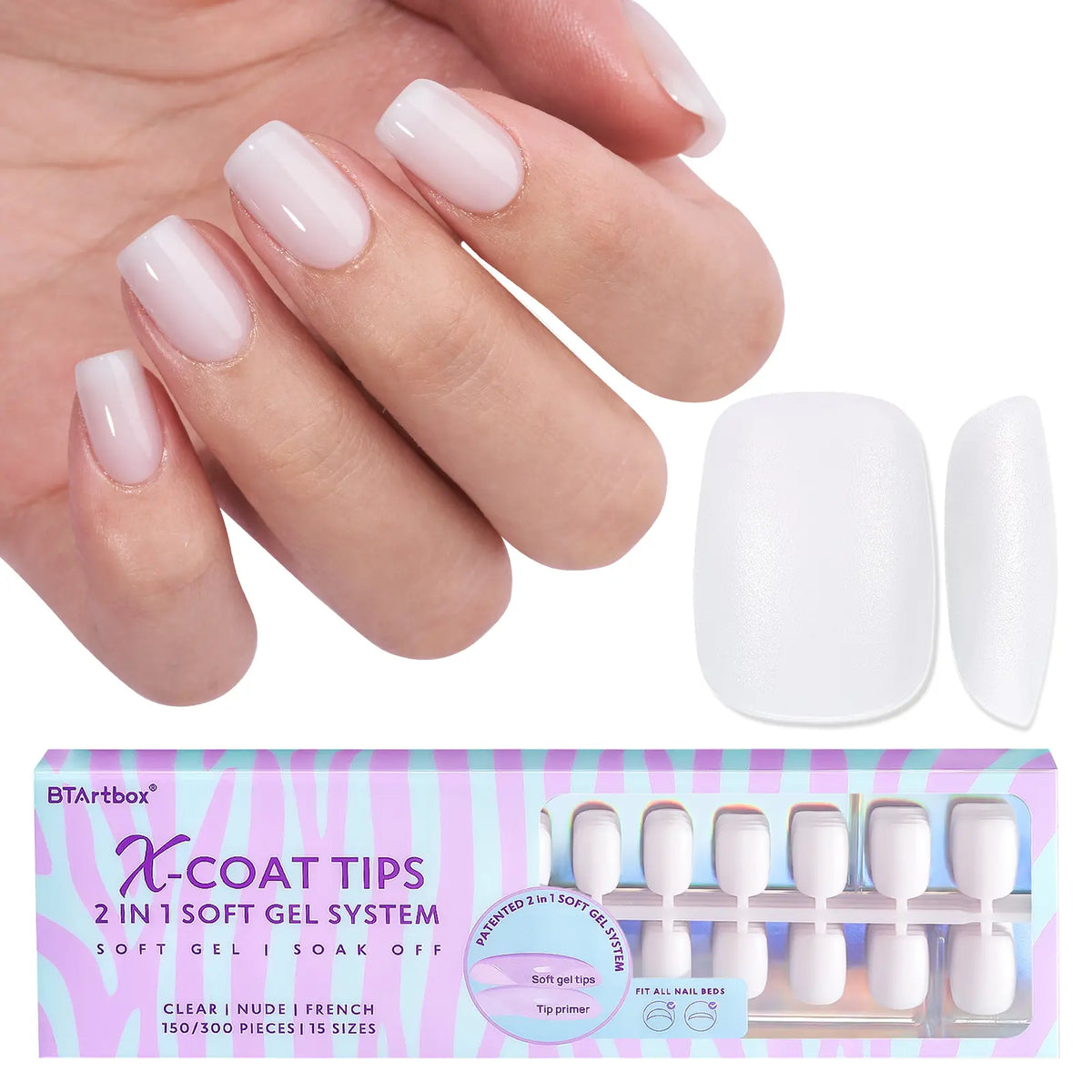 btartboxnails XCOATTIPS Soft Gel Nail Tips - Square or Almond or Coffin or Stiletto Press on Nails,4-Week Wear, Easy-to-Apply, Soak Off, Salon Quality Value at Home, 16 Size - 160 Fake Nails,sohochic