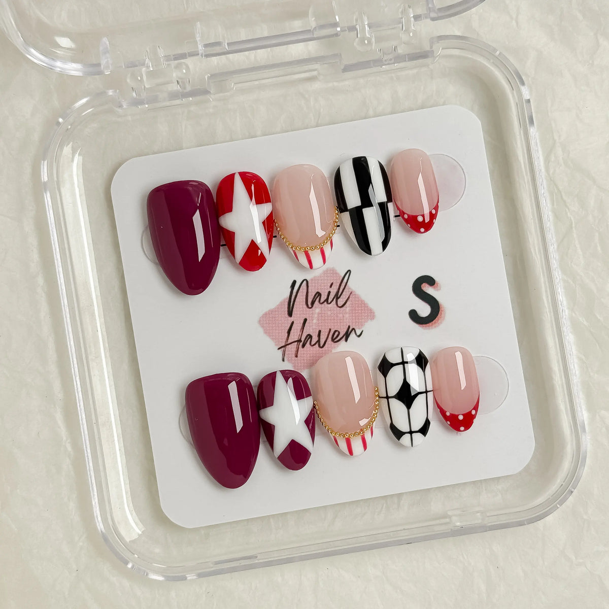 NailHaven| Short Almond Continued Collection - 10 Pcs Handmade Press-On Nails| Cute Acrylic Nails, High Quality Reusable