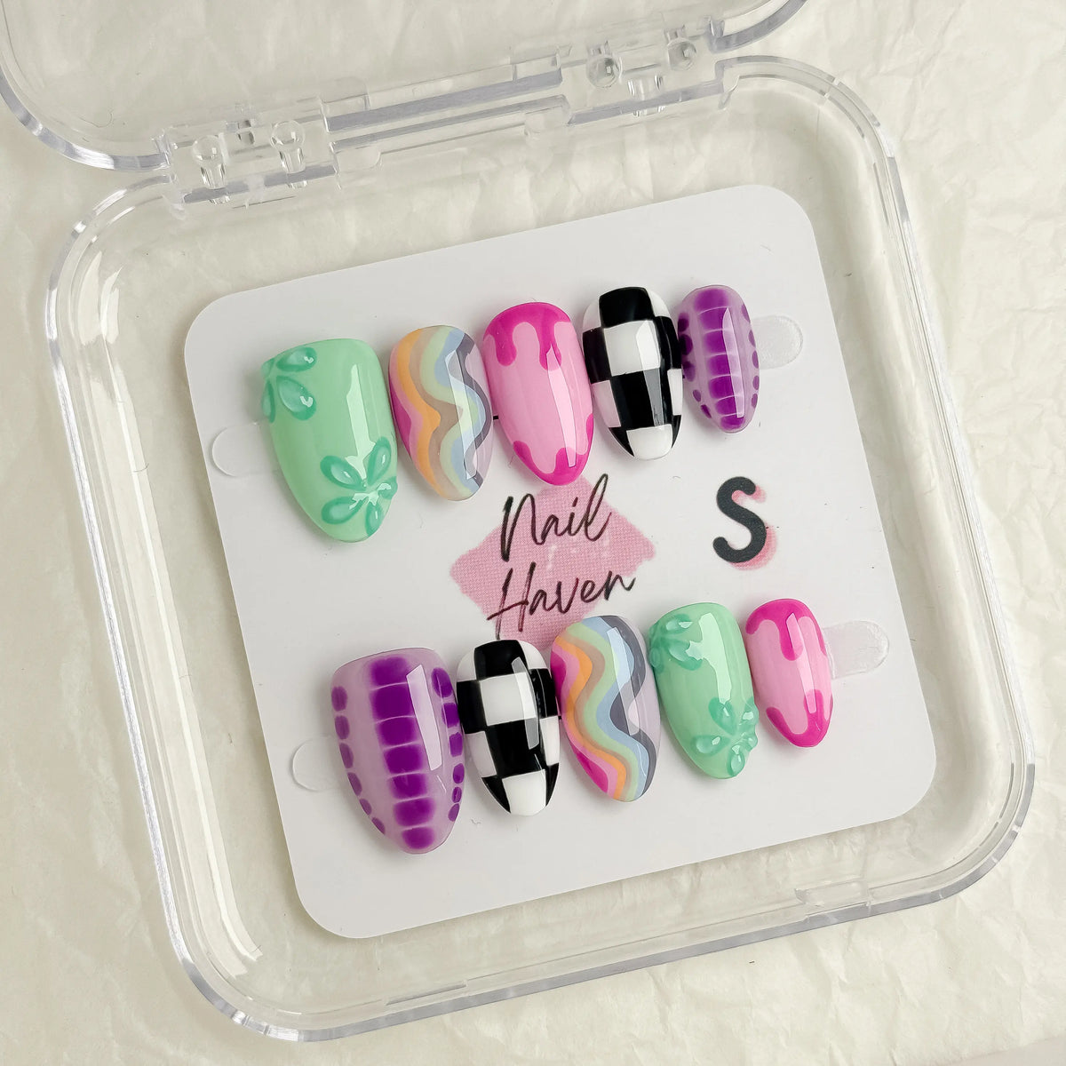 NailHaven| Short Almond Continued Collection - 10 Pcs Handmade Press-On Nails| Cute Acrylic Nails, High Quality Reusable