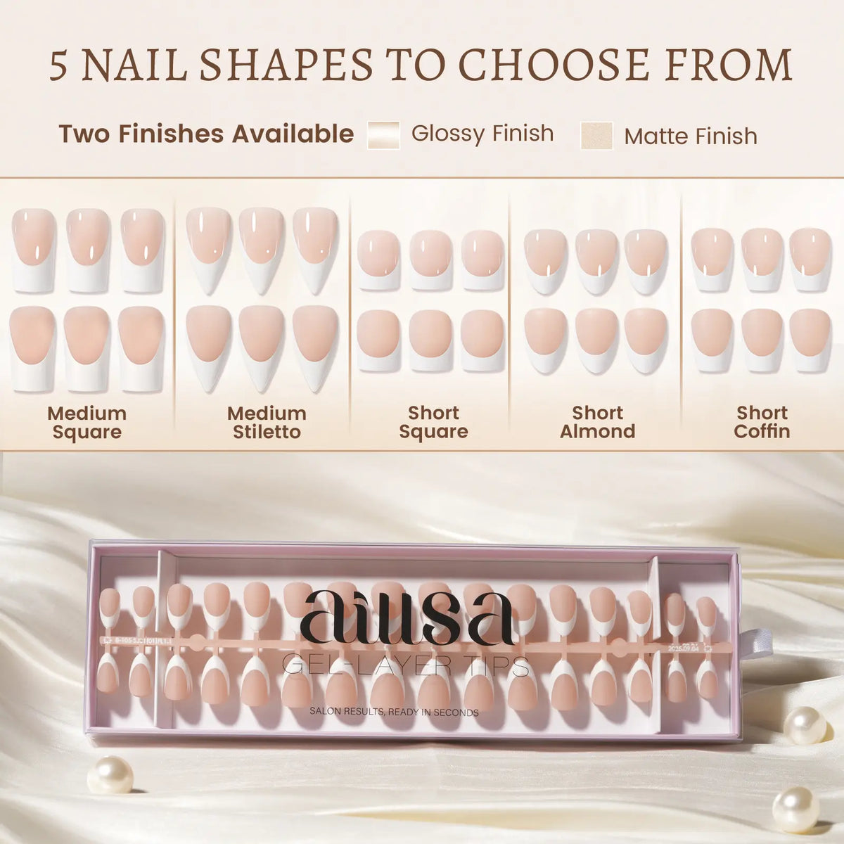 Aillsa Neutral Nude Base French Tip Press On Nails - Beauty Products with Glossy/Matte Finish, Ready-to-Wear/DIY, French Nail Art for Dates,Weddings, Natural Look Glam Accessory,sohochic